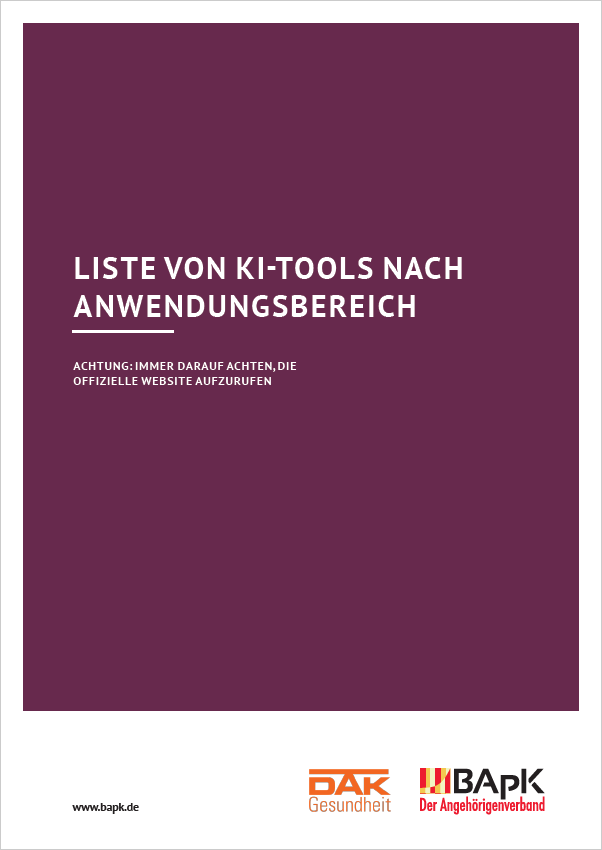 Textgrafik: Liste von KI-Tools nach Anwendungsbereichen